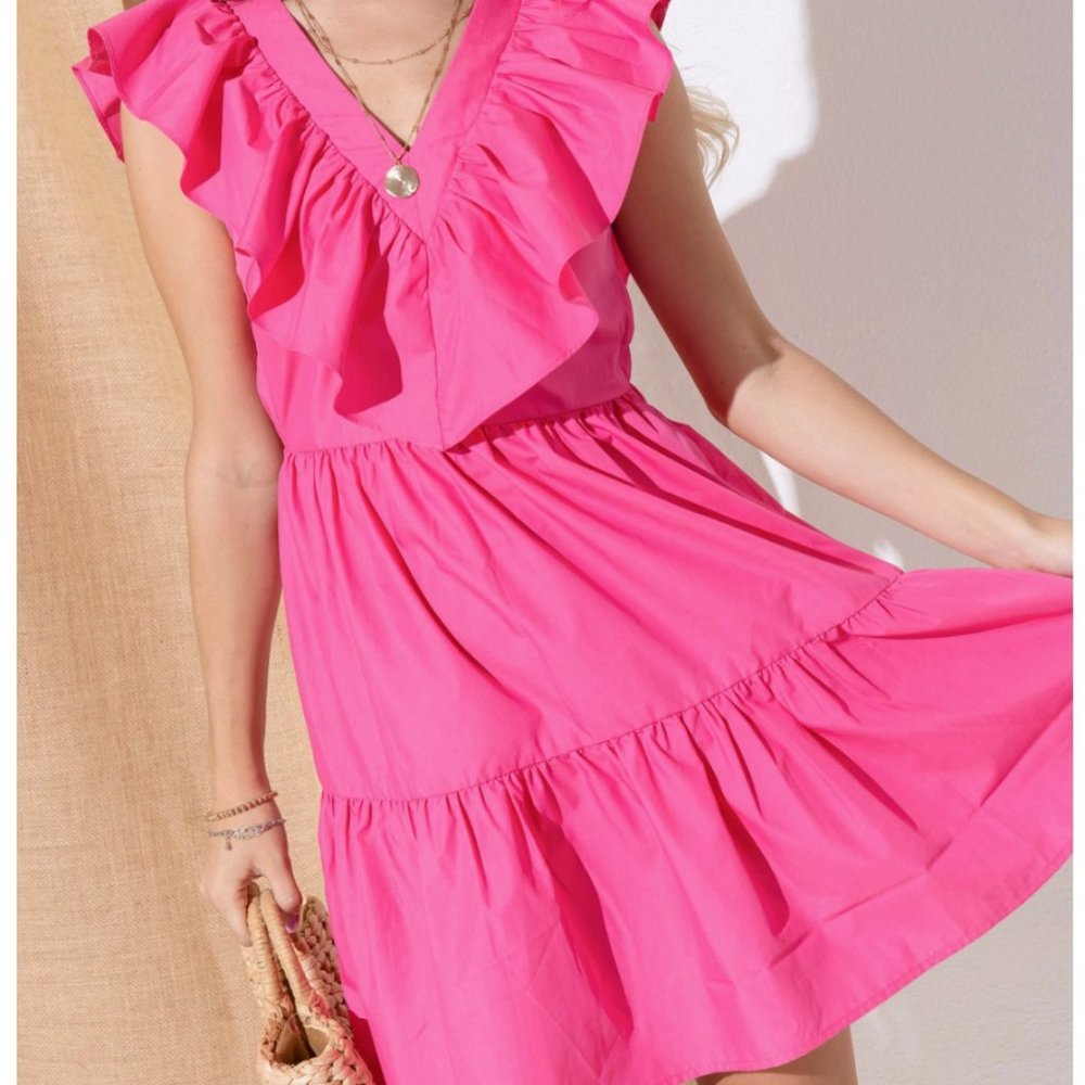 Midi Dress with ruffled cap sleeves